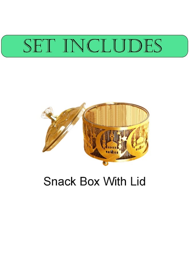 Home Smart Ramadan Metal Snack Box with Lid | Desert serving platter with transparent lid, inspired by mosque adding an elegant touch to your Ramadan decorations in your office or home. Perfect for celebrating Eid al-Fitr, Ramadan, or weddings. - Image 3